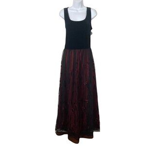 Vintage Jessica Howard Maxi Dress 12 Black Velvet Top Red Skirt Witchy Goth